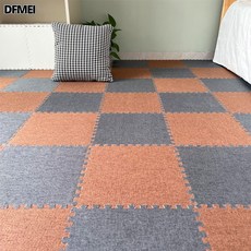 DFMEI 拼接地毯地墊臥室客廳ins風牀邊毯大面積全鋪兒童爬行墊子, 亞麻棉深灰+咖啡