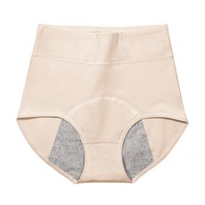 女士生理褲 純棉襠 高腰收腹 月經期安全衛生透氣內褲, 米杏,L