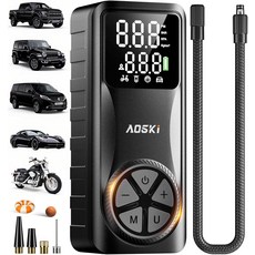 AOSKI 타이어 인플레이터 휴대용 공기 압축기: 자동차 모터사이클 볼을 위한 다용도 노즐 및 150PSI 고속 인플레이션 펌프 - 원 버튼 컨트롤 노인 운전자를 친화적 솔루션