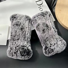 真獺兔毛皮草手套 可愛加厚雙面毛毛半指連指彈力手套
