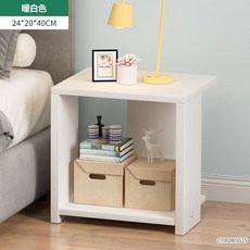暖白色 小型床頭櫃 簡易儲物櫃 24*20*40CM, 活動款 簡易床頭櫃白色, 1個