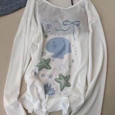 砂糖夢境 小眾印花長袖防曬罩衫T恤 夏季設計個性可愛寬鬆薄款百搭薄款上衣