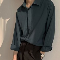 긴 팔 셔츠 데일리 루즈핏 캐주얼 남성 오버핏 셔츠 남방 가을 라운드 티셔츠 상의