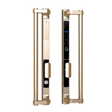 換新保固 大門指紋鎖 一指開鎖 超長門把 指紋感應室內密碼鎖 電子鎖 指紋鑰匙開鎖 辦公室指紋鎖 指紋門鎖堅固合, 1個, 【精鑽金】