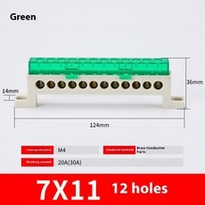 제로 와이어 터미널 커버가 방진 배전함 블록 브리지 접지 있는 구리 부스바 10 유형, 1Pcs, 12Pin green