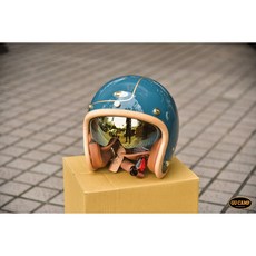 GU CAMP 騎士部品 酋長安全帽 Demeter 內墨片 真皮邊條 金線條 小帽體 復古 安全帽 湖水藍, 閃銀,L, 1個