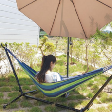 해먹 스탠드 세트 야외 정원 캠핑 휴식 그네 침대 파라솔 차양막 포함, 캔버스해먹 오션블루(대)