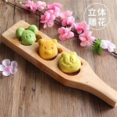 月餅模具 月餅壓模器 木質月餅模具 綠豆糕 南瓜餅 麵食花樣卡通饅頭糕點模具, 立體卡通-老鼠小熊加菲貓, 1個