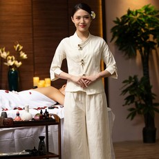 美容院美容師工作服女套裝美容養生會所服裝艾灸理療館技師服棉麻, 1件, S