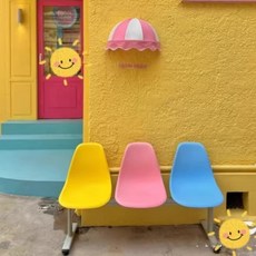 야외의자 야외벤치 휴게의자 응원의자 대기의자, 3명 분홍 노랑 하늘색