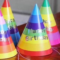 지름 15CM 작은 생일 꼬깔모자 1개 무지개 은박 장식