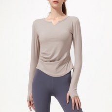 A+精選 瑜珈長袖上衣，附可拆式胸墊，V領運動長袖，跑步健身上衣