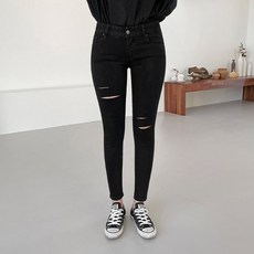 올시즌 칼구제 스키니진 빅사이즈 검정 청바지 615