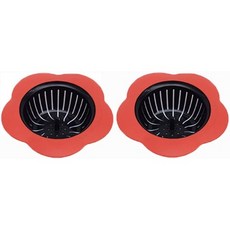 실리콘 주방 싱크대 스트레이너 2팩 주입식 배수 필터 대형 와이드 림 4.5 직경직경 빨간색 2개, Red, 2pcs