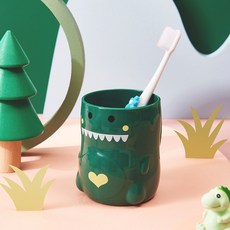 DFMEI 可愛刷牙杯創意男女寶寶造型喝水杯情侶北歐風格牙刷杯恐龍漱口杯, 1個, 綠色(PP):301-400ml