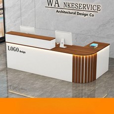 템바보드 테이블 ㄱ자 카운터 안내데스크 우회전 프론트, 화이트 + 월넛 + 무드등 + 왼쪽 회전