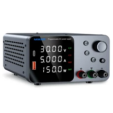 4자리 LED 디스플레이를 갖춘 30V 5A 10A DC 전원 공급 장치; 인코더 기능을 USB-A/Type-C 5V/3.6A 고속, TPS305 Black, 1개