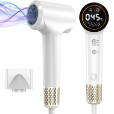 MORECOO 고속드라이기 1500W 온도제어드라이기 저소음드라이기 플라즈마 기술드라이기 액정디스플레이 가정용드라이기, 흰색