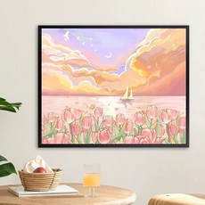 실십자수 꽃 프린트 십자수, 유화 세트 내부 프레임붓물감, 40x50, r0084 튤립