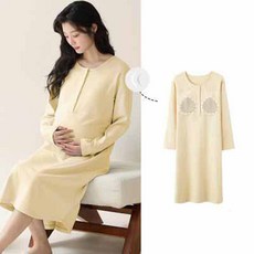 임산부 긴팔 잠옷 원피스 봄 가을 순면 임부 실내복 원피스 라운드넥 롱 원피스 홈웨어 YLP