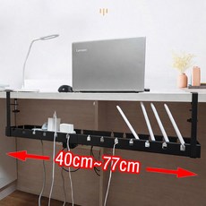 캠프맨 무타공 멀티탭 거치대 길이조절 40~77cm 전선 정리함 케이블 고정, 블랙