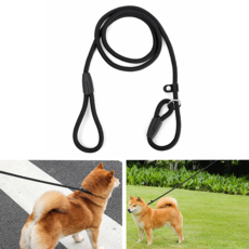 강아지 산책 나일론 소재 일체형 리드줄 반려견 목 가죽 스트랩 산책훈련 스트랩 1.3M, 1개, 블랙