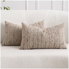 젤락스 텍스처 부클 요추 베개 커버 12x20 침대 소파용 중립 던지기 장식 커버 럭셔리 액센트 케이스 사각 쿠션 2종 세트 라이트 타우페