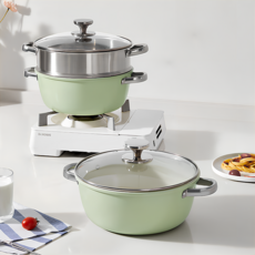 콜콜러브 세라믹 2단 찜냄비 찜전골 양수 냄비 인덕션, 1개, 녹색, 26cm
