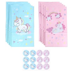 (10개세트) 유니콘 페이퍼백 10개 + 스티커 12개 캐릭터 종이 선물 포장 각대 봉투 기프티백 구디백, 페이퍼백(유니콘 핑크5+블루5)(스티커12포함)