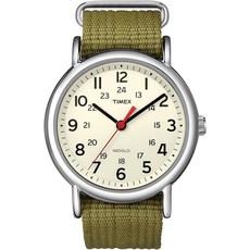 Timex 남여공용 위캔더 38mm 나일론 슬립쓰루 스트랩 시계 그레이/오렌지 스트라이프 (T2N649), Green/Silver-Tone/Cream