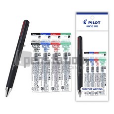파이롯트 쥬스업 4색(블랙/화이트/실버)볼펜 리필 세트, 쥬스업 4색 블랙+리필(흑1청1적1녹1) 세트