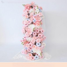 인조 장미 조화 결혼식 생화같은 인테리어 꽃다발 라넌큘러스 성묘 꽃장식 센터피스, 블루 핑크 퓨어 1m