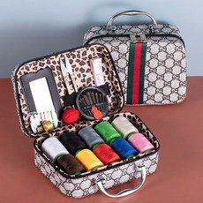 家用高檔針線盒套裝手提便攜式針線工具收納箱手工縫補衣服針線包, 針線盒套裝【高檔家用字母咖色盒】, 1個