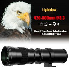 Lightdow 수동 줌 초망원 렌즈 + T-어댑터 (풀 프레임) 캐논 호환 니콘 소니 후지 M43 펜탁스 L 마운트용, 01 white, 02 for L