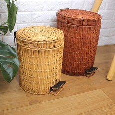 라탄 휴지통 거실 침실 덮개 다용도 원형 북유럽, 세로 3중 원형 쓰레기통 30 L 브라운