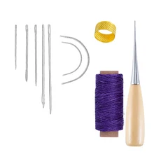 쿠쿠스토어 바늘이 있는 핸드 가죽 공예 도구 세트 왁스 스레드 코드 수리 송곳 및 골무 10 개, 07 7