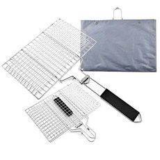 SW 대형 스텐 양면 석쇠그릴 33x22cm 고기 생선구이 캠핑 야외용 접이식 손잡이 석쇠 캐리백포함, 1개