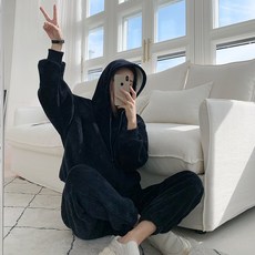 HIDAILY 燈芯絨內刷毛連帽運動套裝