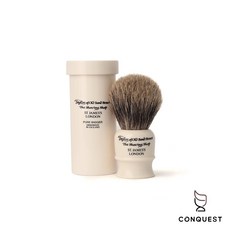 CONQUEST 英國 Taylor of Old Bond Street 純獾毛旅行刮鬍刷 附收納盒 手工製作, 1個, 象牙白