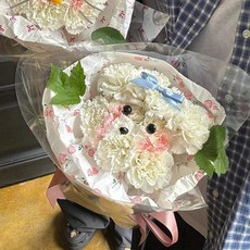 52QUAD 강아지꽃다발 강아지 비숑 학예회 장미 꽃다발 졸업 입학식, 블루 보우 강아지