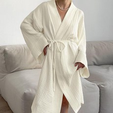 無品牌春夏寬鬆純棉睡袍休閒家居服