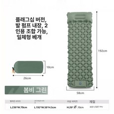 야외 레저 백패킹 제품 편안함 매트리스 공기 에어매트리스 캠핑 팽창 활동 팽창식침대 휴대용, 14.스프링레인그린 얼티밋 내장펌프