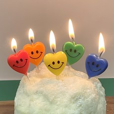 스마일 하트초 레인보우하트 귀여운 케이크초 파티, 1개