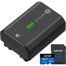소니 NPFZ100 Z시리즈 충전식 배터리 팩 (a9 a7R a7용) 세트 + Lexar 64GB 고성능 633x 마이크로 SDXC UHS 메모리 카드