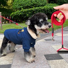 강아지 겨울용 두꺼운 면 코튼 재킷 소형견용, S 0.5-1.5kg, 블루 2m끈포함