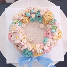 앙금플라워 떡케이크 떡케익 서울 경기 배송 환갑 생신선물 리스형 스프링가든, 2호, 백설기, (기본설기) 호두 밤 클렌베리, 1세트, 700g