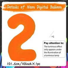 생일 졸업 및 파티 장식을 위한 0-9 알루미늄 호일 풍선이 포함된 40인치 오렌지 네온 형광 디지털 풍선, 2)2