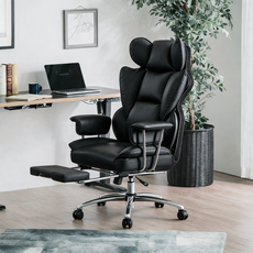 CoolHut 컴퓨터의자 침대형 리클라이너 게이밍 의자 고급가죽 사무용 PC방용 컴퓨터 게임용 의자 사무용 컴퓨터 의자, 블랙