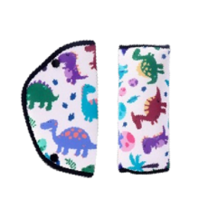 兒童安全帶固定器 肩帶保護套 獅子卡通印花 2入組, 混色 小恐龍 (固定器+護肩套), 1套