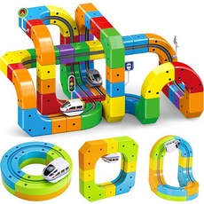 38세 를 위한 전기 기차 세트 중력을 거스르는 360 움직임의 모듈식 3D 레이스 트랙 빌딩 장난감 STEM 학습 선물66개 스타터, 66 pcs Starter Set